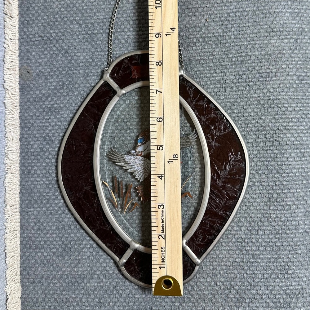 Vtg Lyford Stained Glass Mallard Ducks Suncatcher Oval Cabin Decor Made in USA - Picture 4 of 4